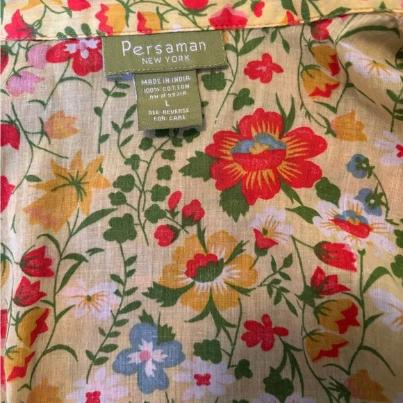 Persaman New York Floral Yellow Cotton Button Up Blouse w/ Floral Pattern. Sz L - Picture 3 of 8